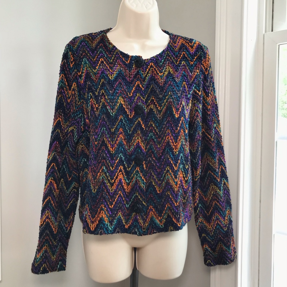 Vintage Michael Simon Fall Colors Chevron Cardigan Sweater - Women’s Medium EUC